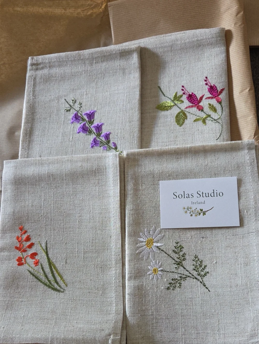 Solas Studio Embroidered Tea Towels From Ireland. Set Of 4
